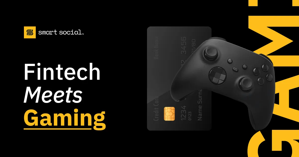 Card do artigo Fintech encontra gaming, com um cartao de credito preto e um controle de videogame