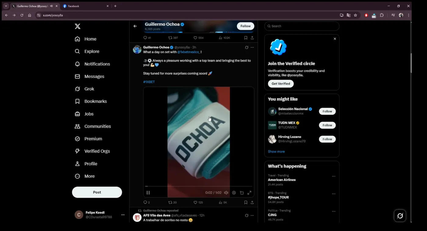 Guillermo Ochoa's verified X profile showing the campaign post