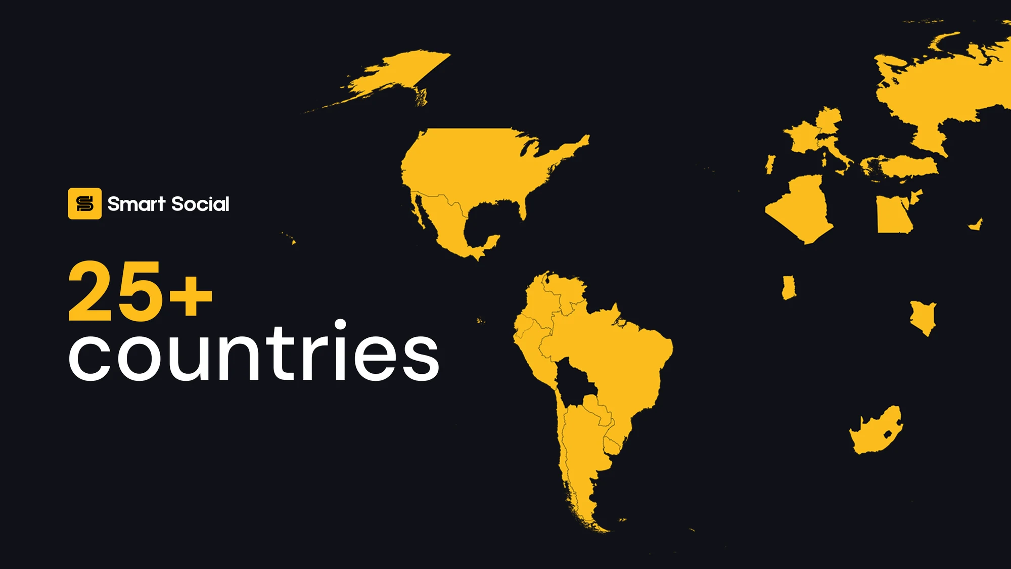 World map with the 25+ countries where Smart Social operates highlighted